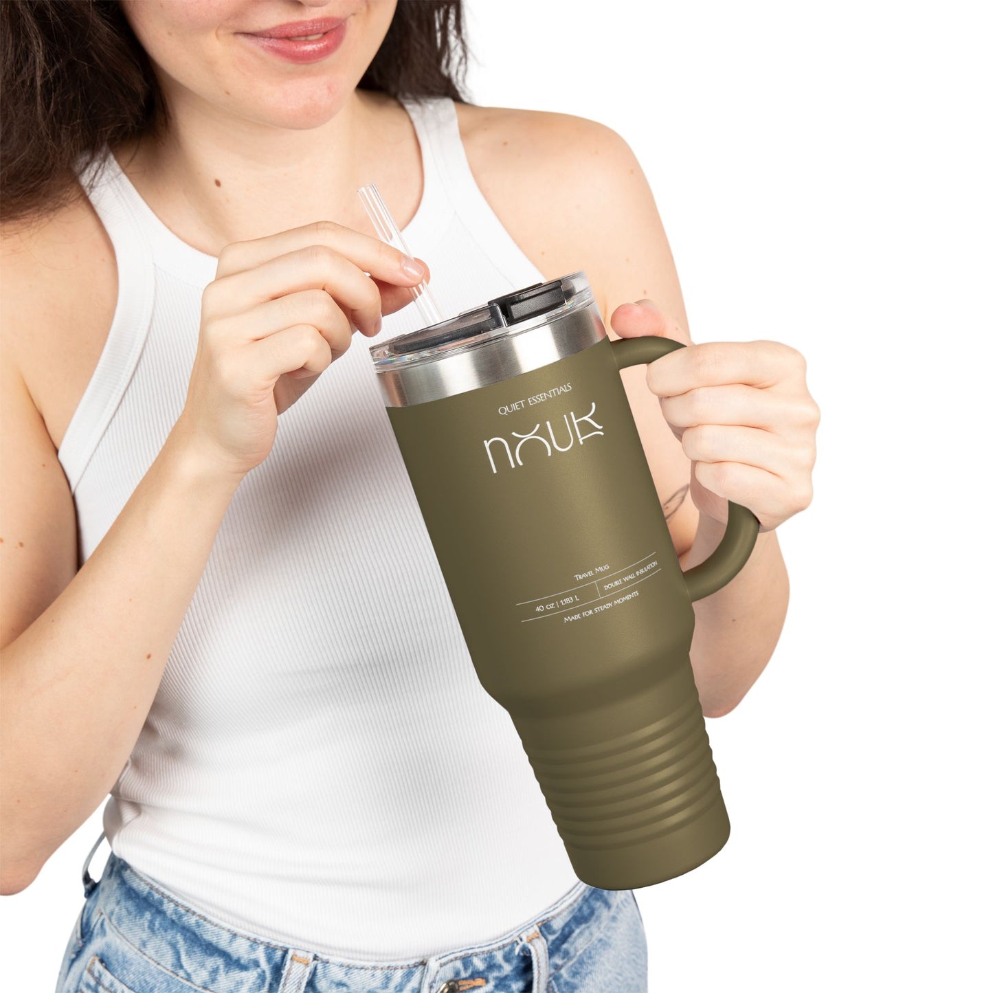 Nour Quiet Essentials | 40oz Insulated Travel Mug — Large Stainless Steel Tumbler with Straw & Lid