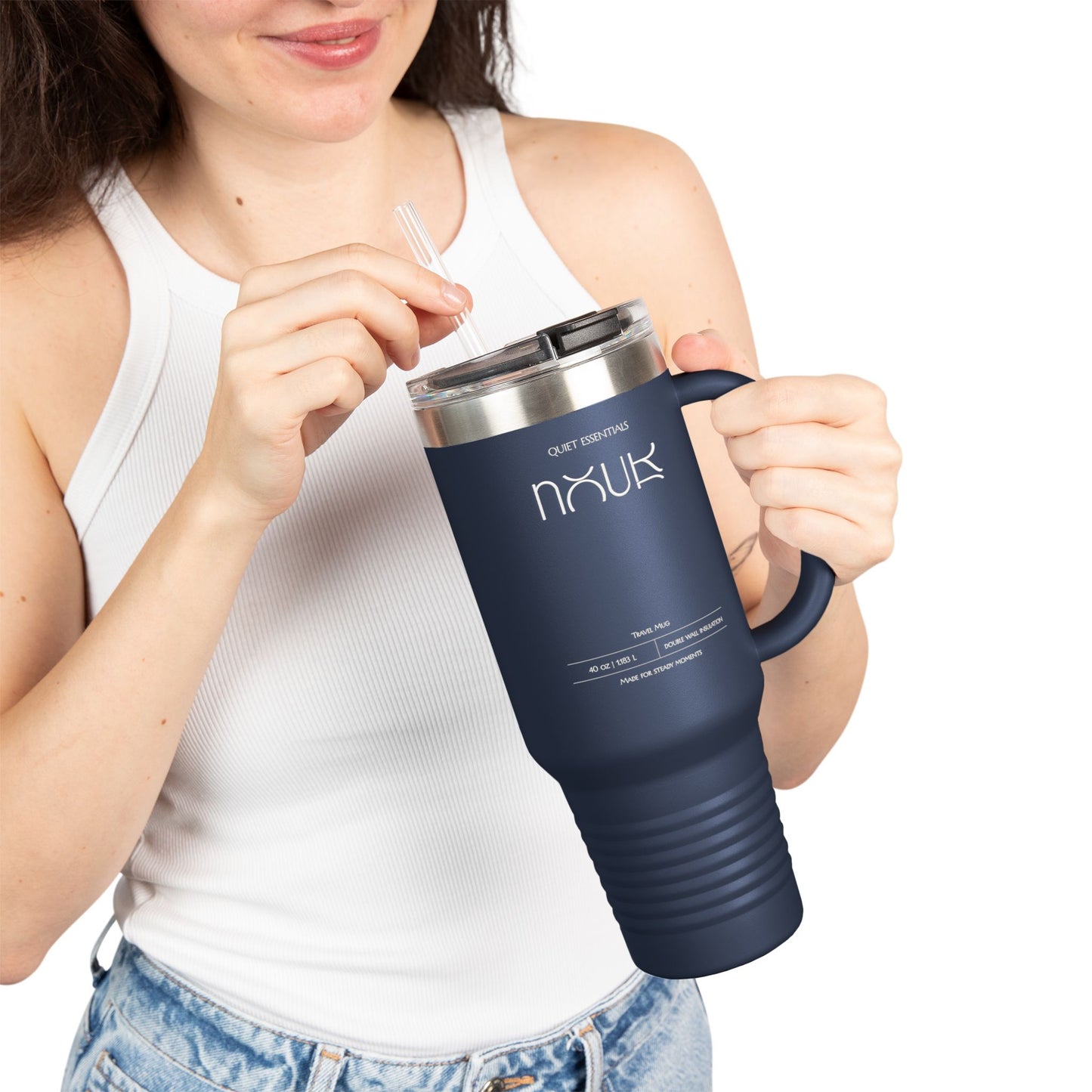 Nour Quiet Essentials | 40oz Insulated Travel Mug — Large Stainless Steel Tumbler with Straw & Lid