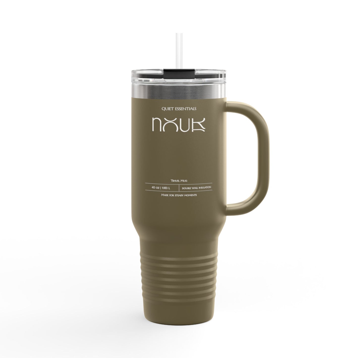Nour Quiet Essentials | 40oz Insulated Travel Mug — Large Stainless Steel Tumbler with Straw & Lid
