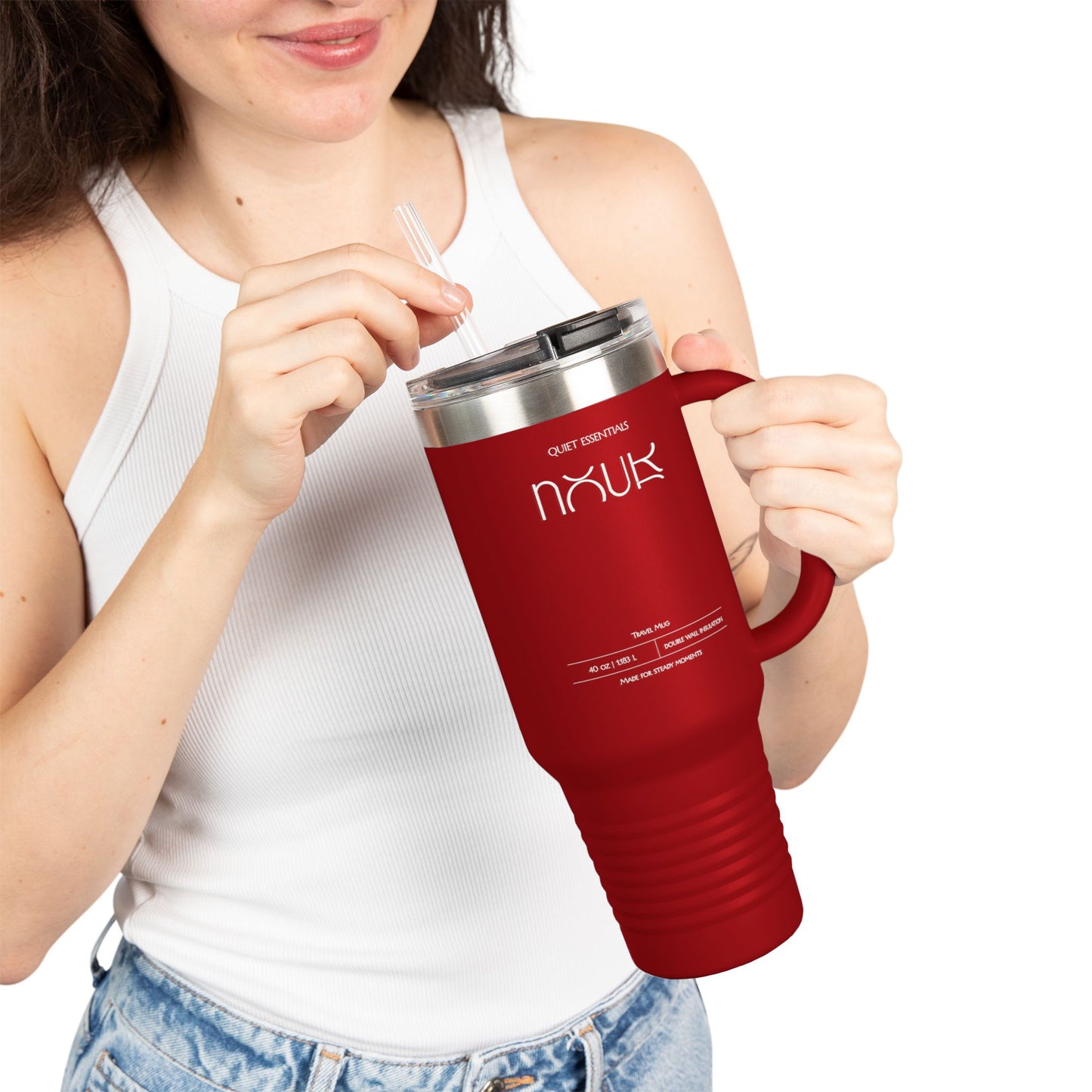 Nour Quiet Essentials | 40oz Insulated Travel Mug — Large Stainless Steel Tumbler with Straw & Lid
