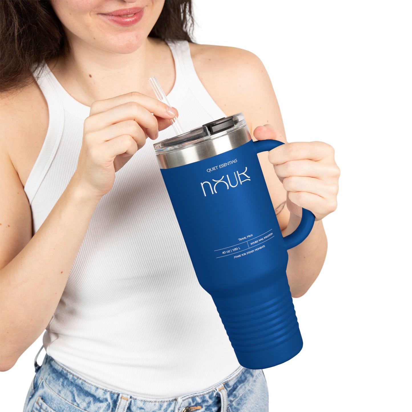 Nour Quiet Essentials | 40oz Insulated Travel Mug — Large Stainless Steel Tumbler with Straw & Lid